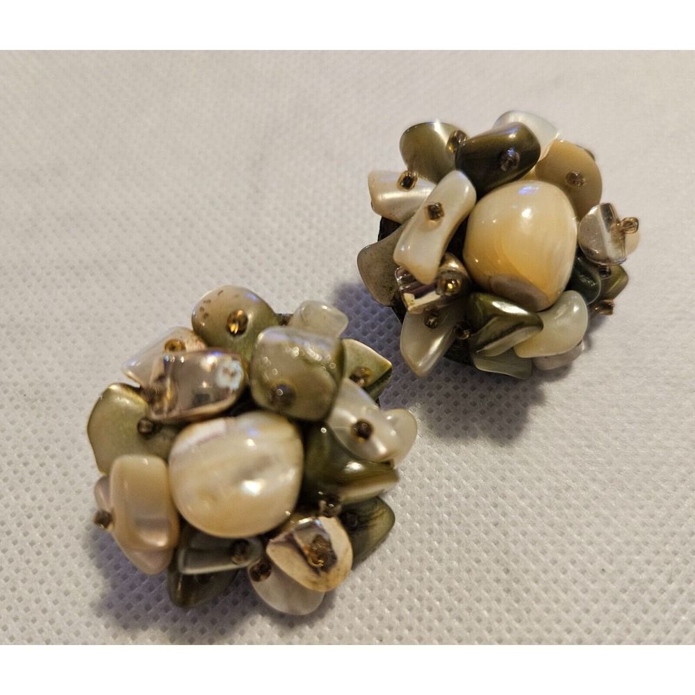 Vintage Cluster Clip On Earrings Faux‎ Pearl Bead Statement Jewelry - Picture 10 of 14